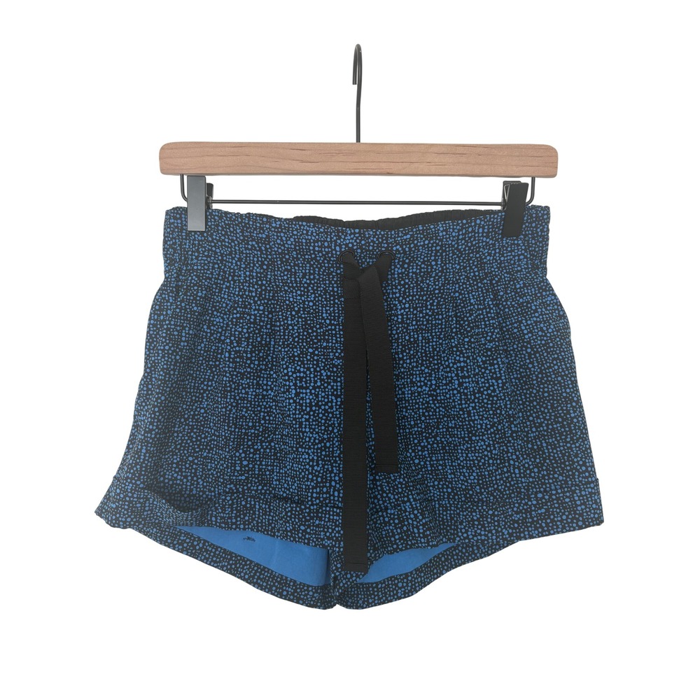 Lululemon Spring Break Away Shorts Blue Black Dot Print 6 Drawstring Relaxed